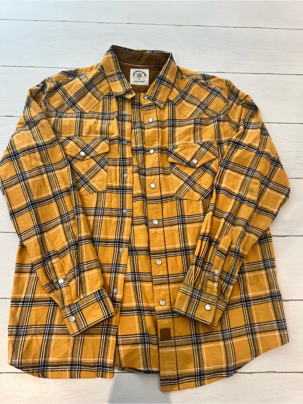 Men's Yellow Plaid Snap-Front Button-Down Workshirt